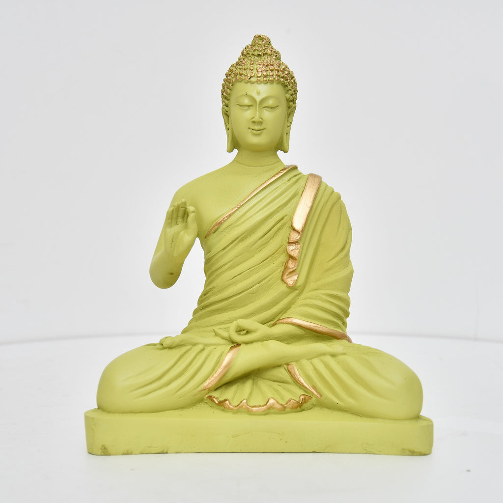 8.5 Inch Light Green Buddha Murti - Resin Idol for Calm & Elegant Decor