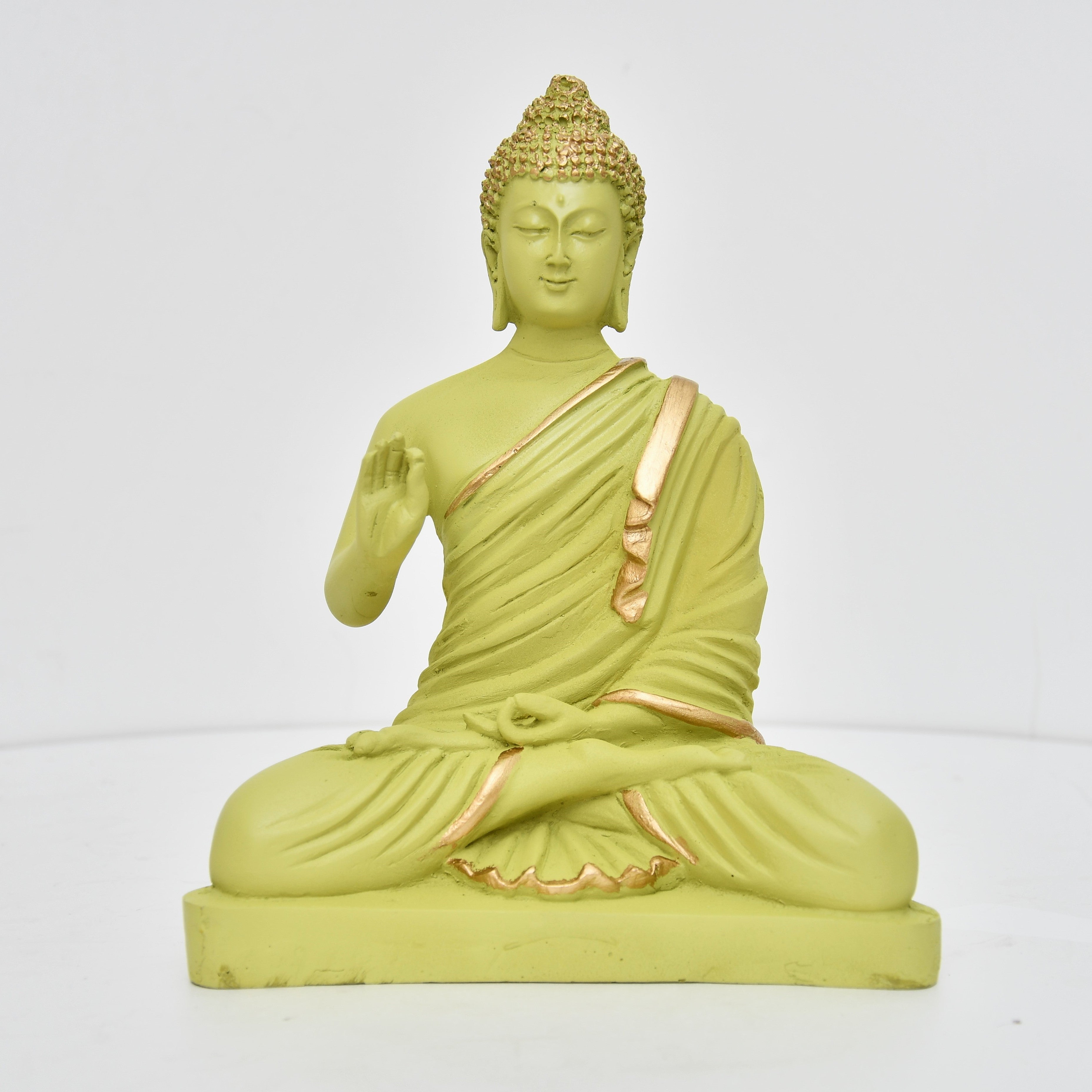 8.5 Inch Light Green Buddha Murti - Resin Idol for Calm & Elegant Decor