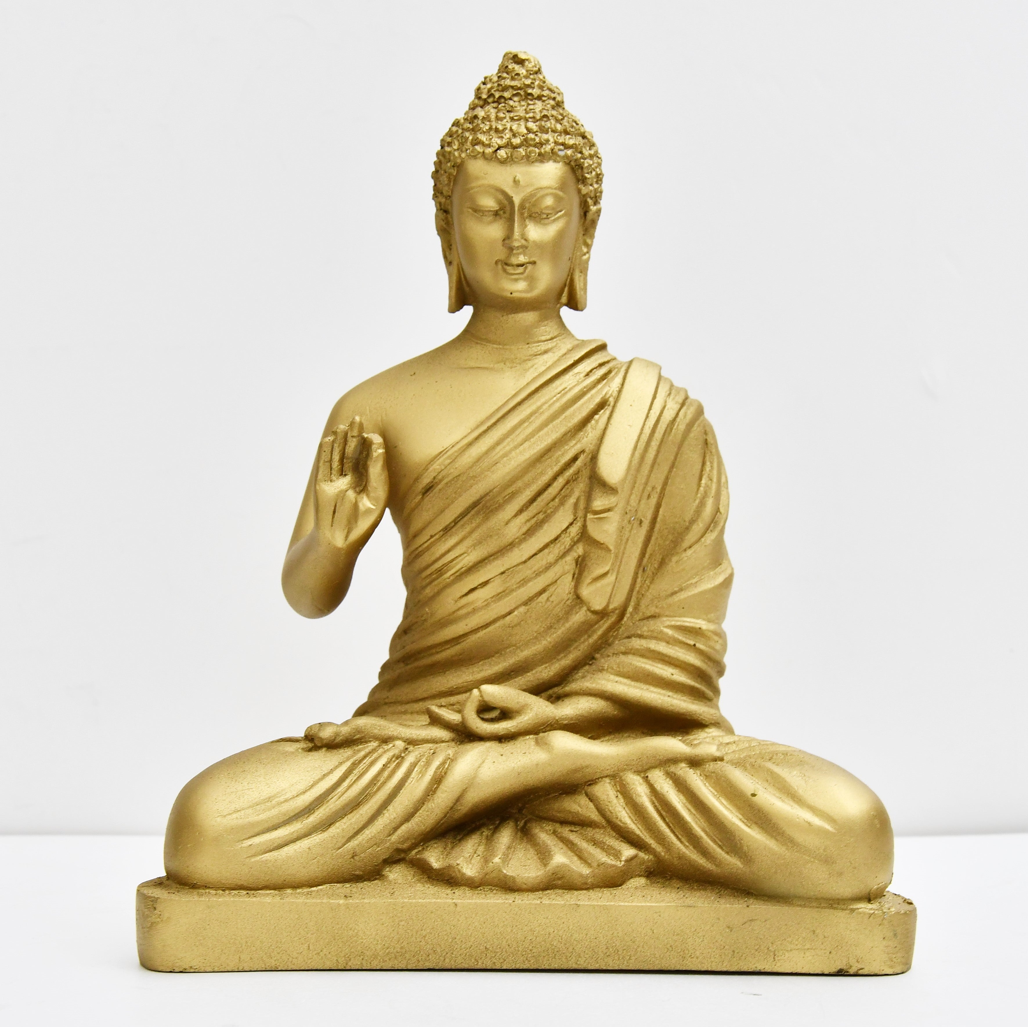 8.5 Inch Buddha Murti - Gold Resin Idol for Home Decor & Meditation