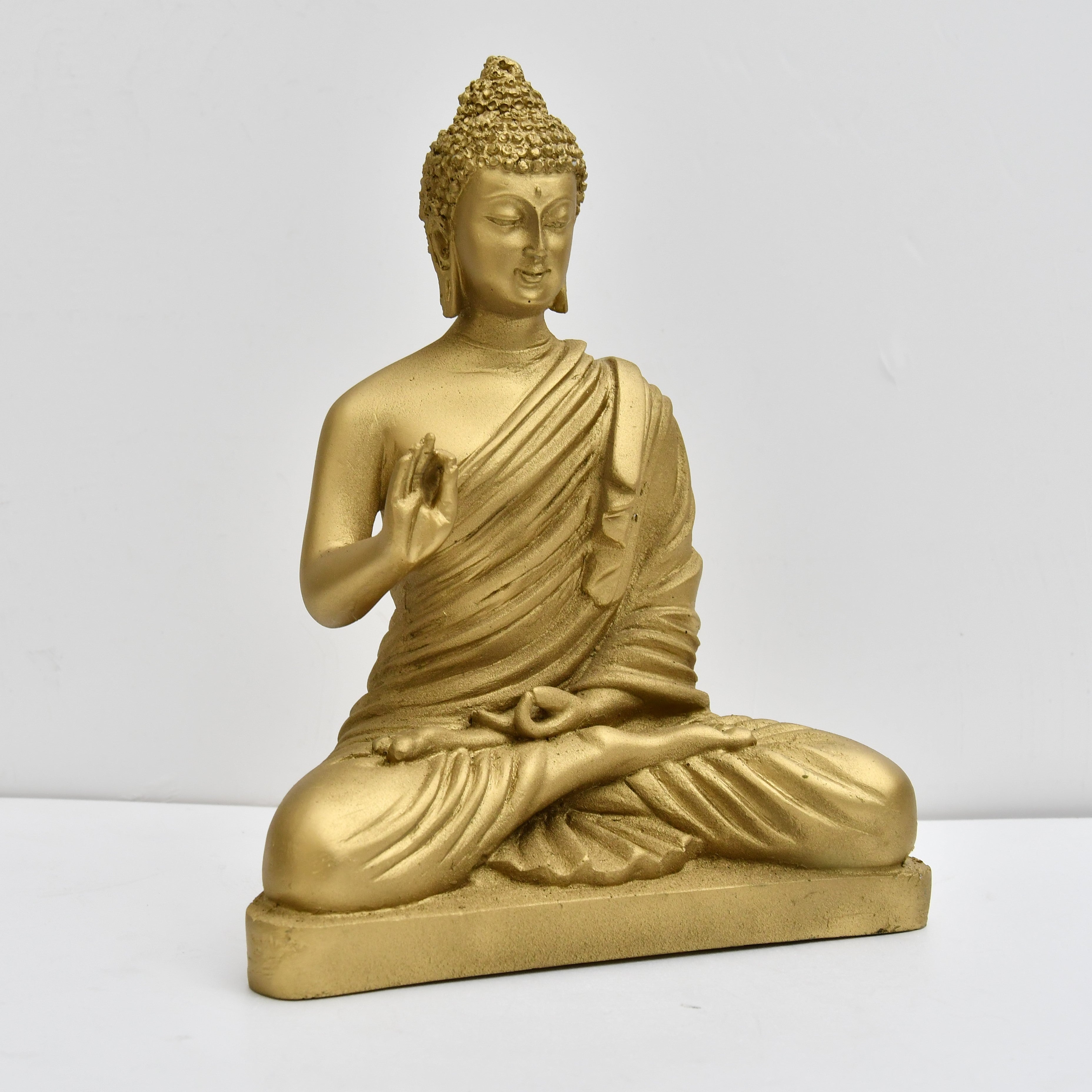 8.5 Inch Buddha Murti - Gold Resin Idol for Home Decor & Meditation