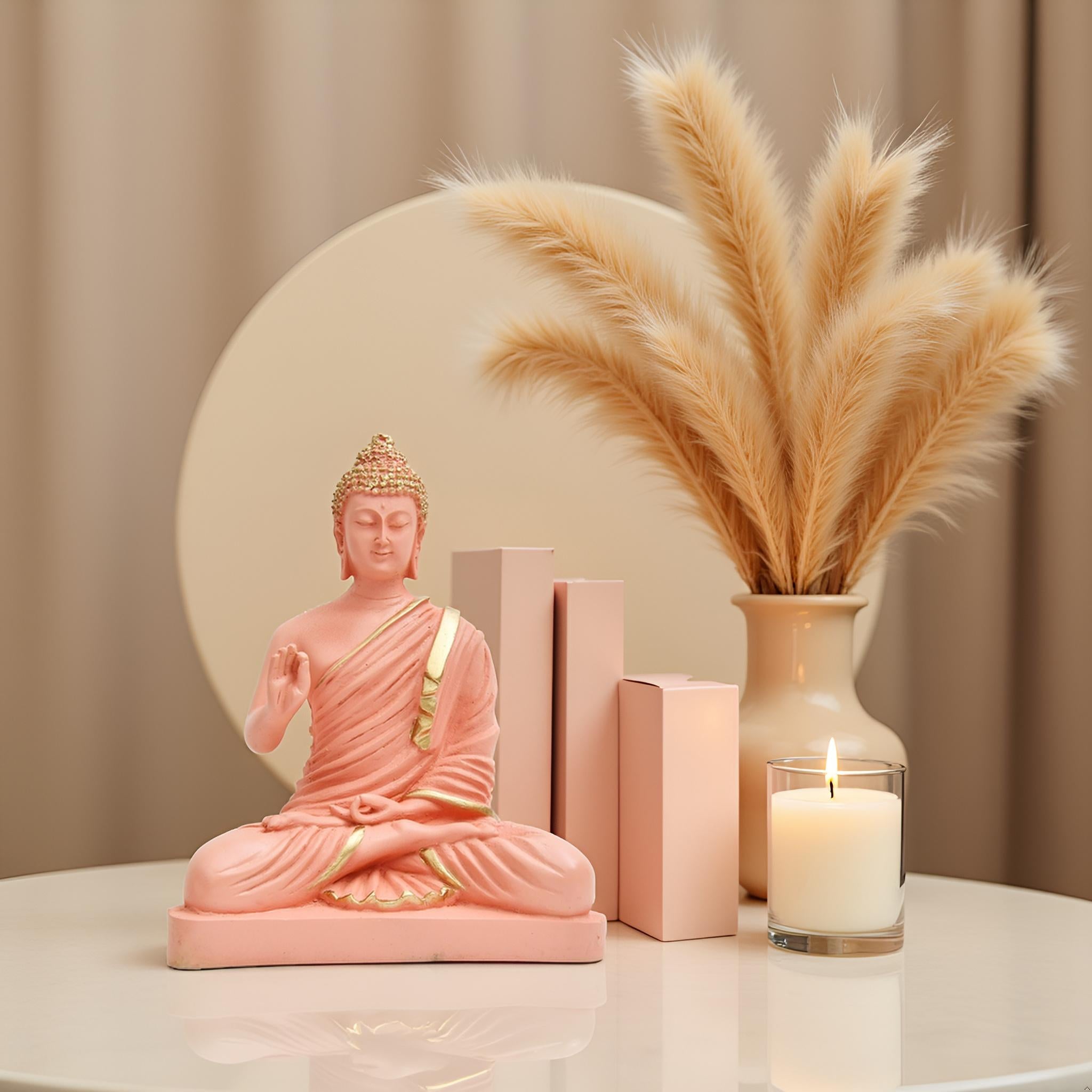 8.5 Inch Pink Buddha Murti - Resin Idol for Home Decor & Gifting