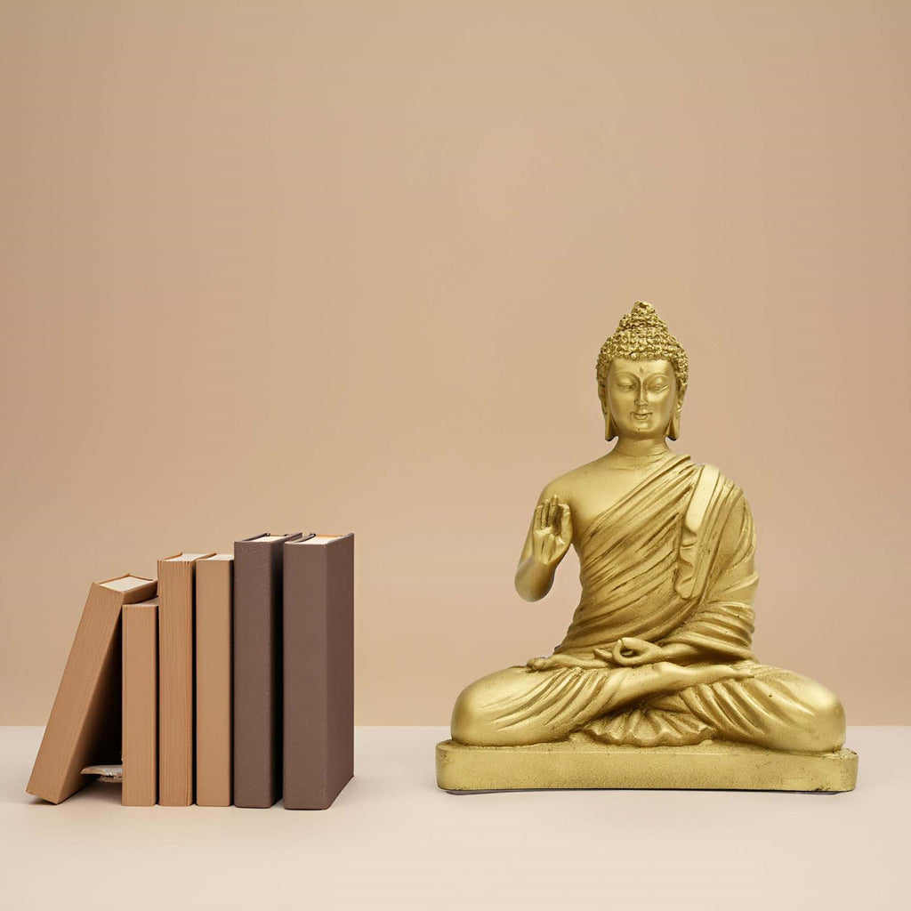 8.5 Inch Buddha Murti - Gold Resin Idol for Home Decor & Meditation