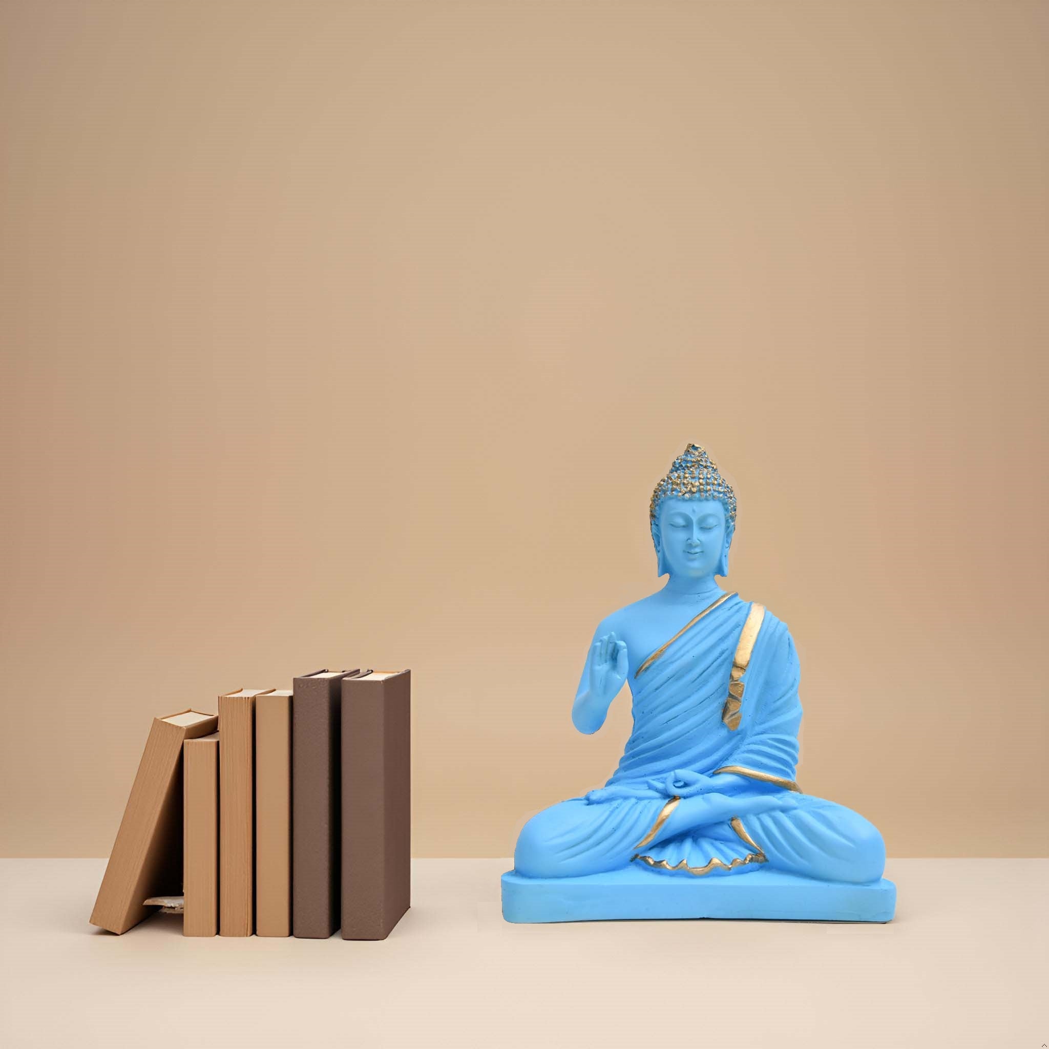 8.5 Inch Sky Blue Buddha Murti - Resin Statue for Peaceful Home Decor