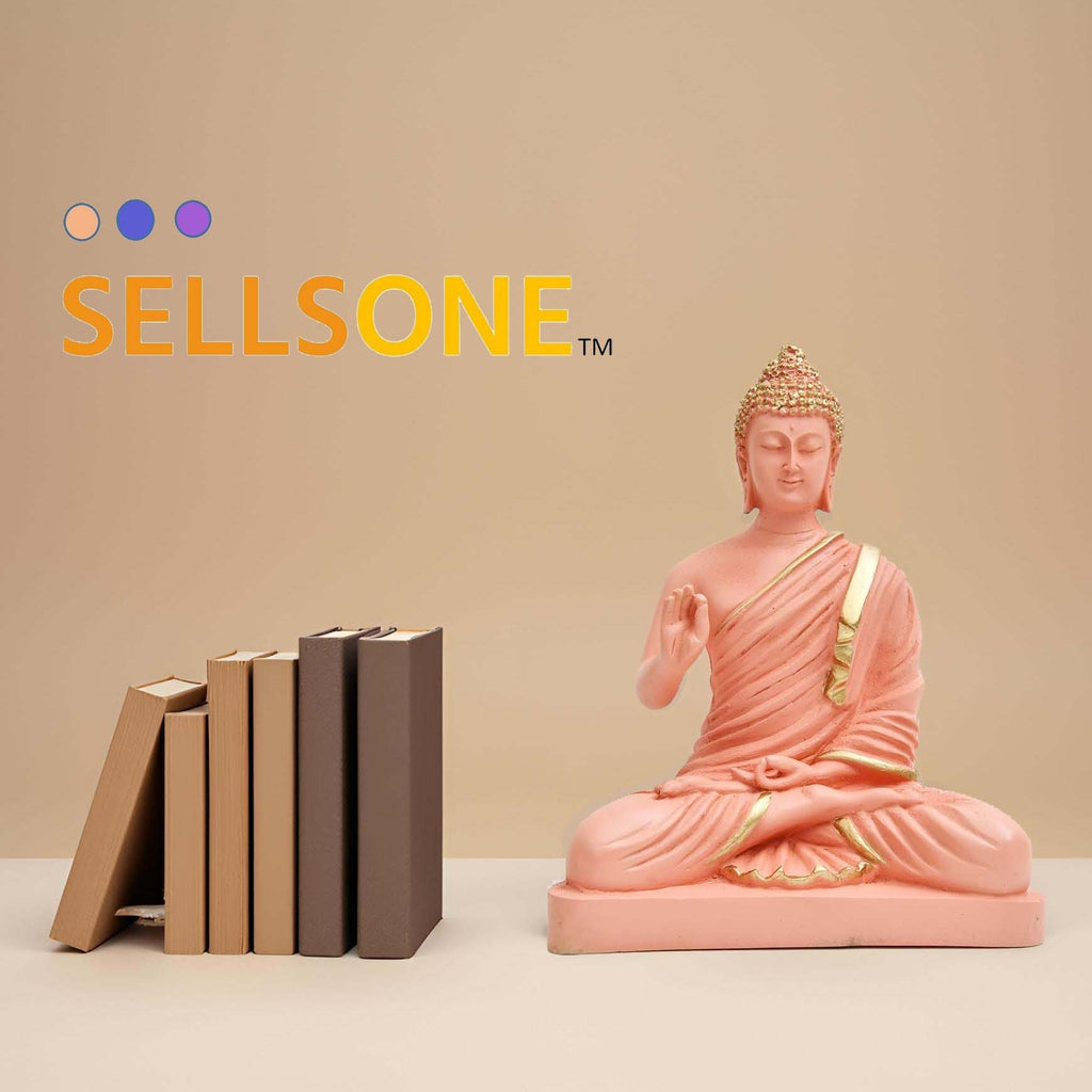 8.5 Inch Pink Buddha Murti - Resin Idol for Home Decor & Gifting