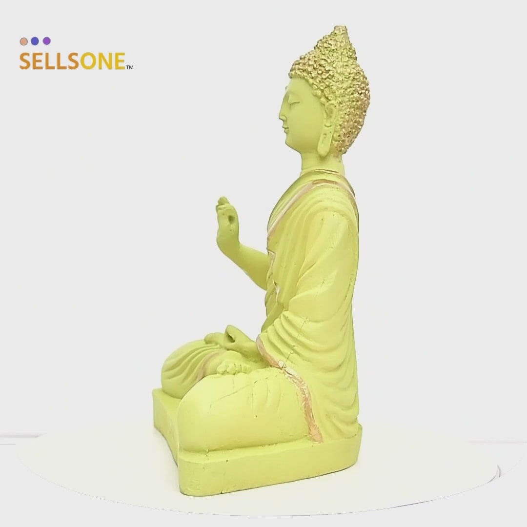 8.5 Inch Light Green Buddha Murti - Resin Idol for Calm & Elegant Decor