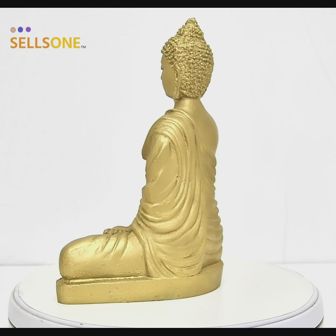 8.5 Inch Buddha Murti - Gold Resin Idol for Home Decor & Meditation