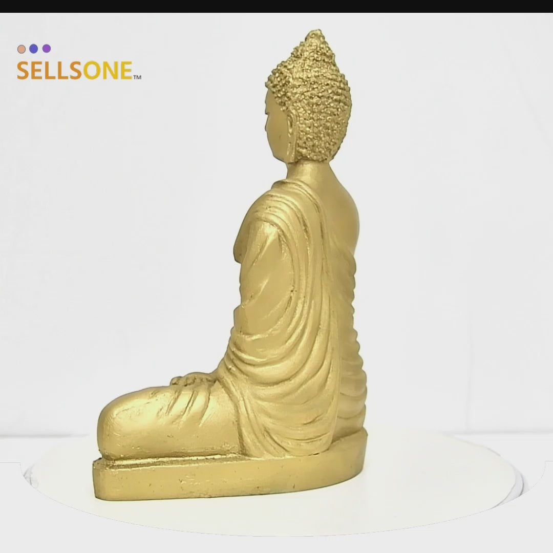 8.5 Inch Buddha Murti - Gold Resin Idol for Home Decor & Meditation