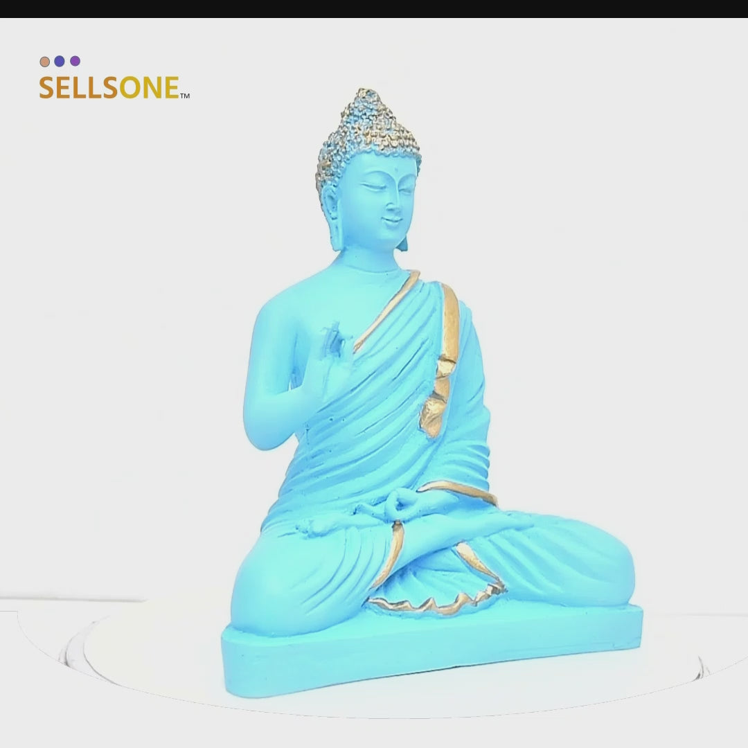 8.5 Inch Sky Blue Buddha Murti - Resin Statue for Peaceful Home Decor
