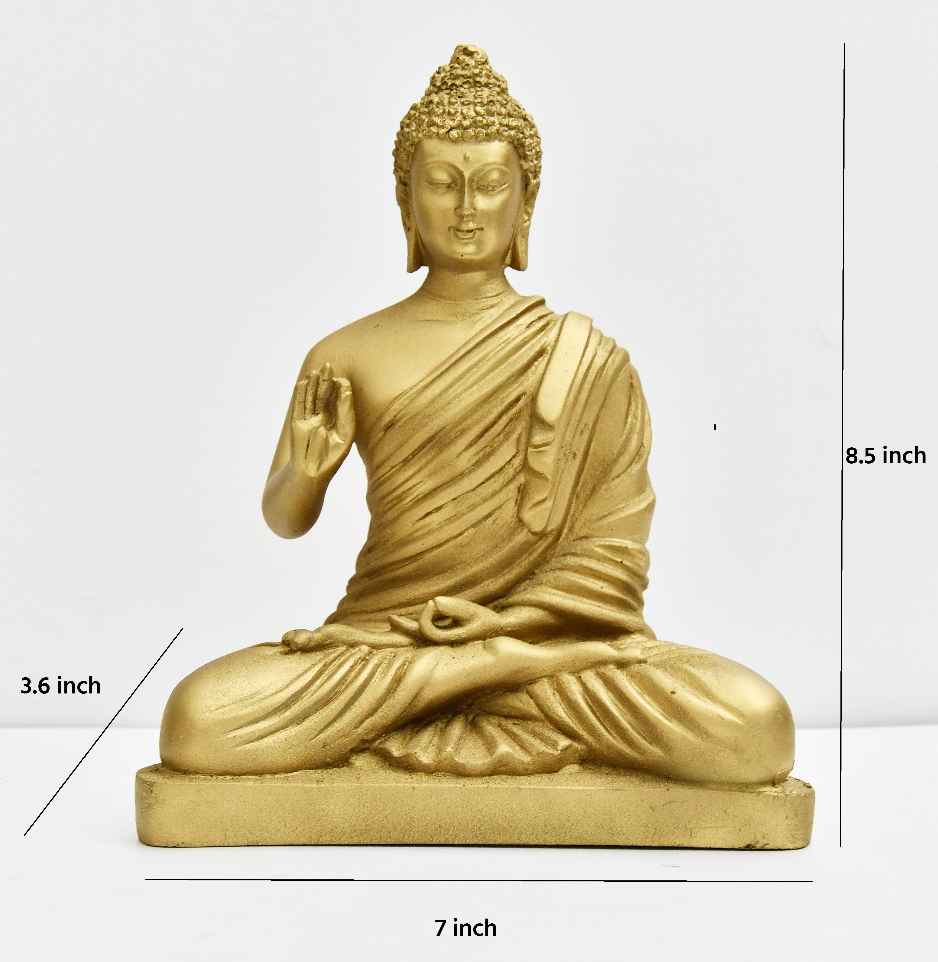 8.5 Inch Buddha Murti - Gold Resin Idol for Home Decor & Meditation